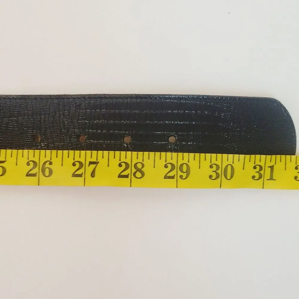 Harken LTD Black Glossy Genuine Leather Reptile Embossed Belt Made in USA